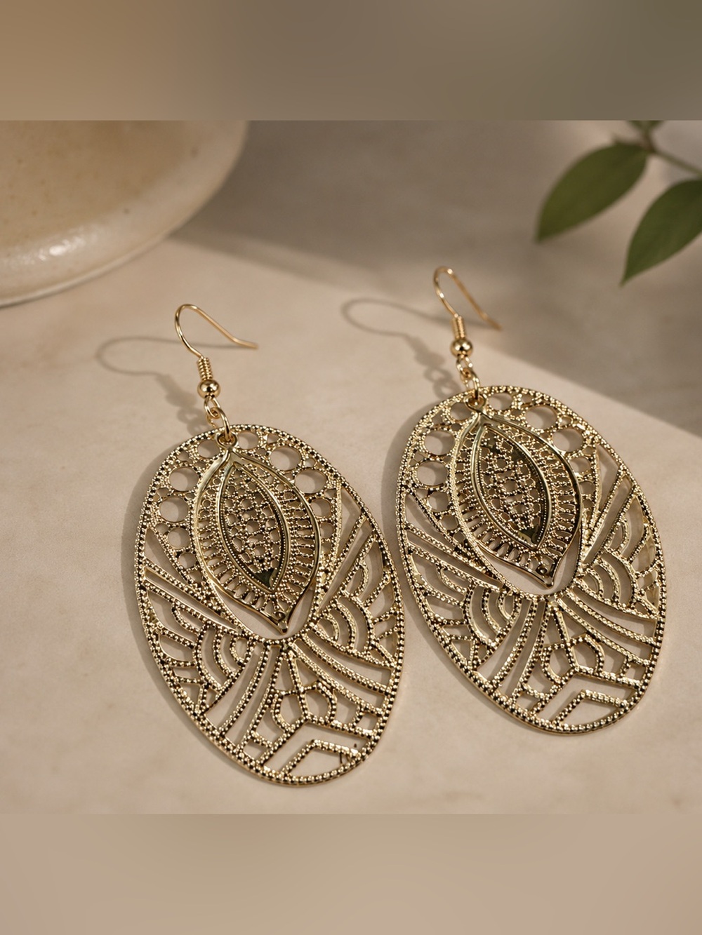 Choose 1: Silver or Gold Filigree Oval Drop Earrings